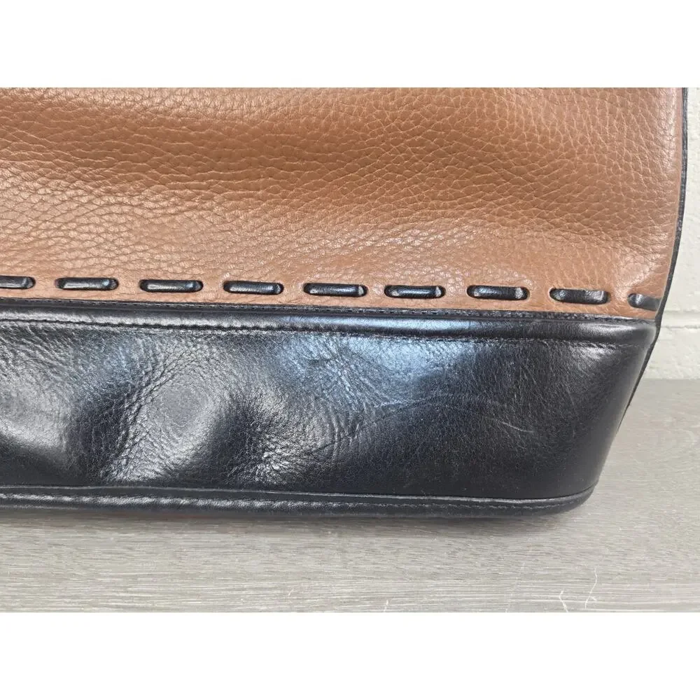 Brighton Two Tone Brown Black Leather Hobo Style Shoulder Bag Purse
